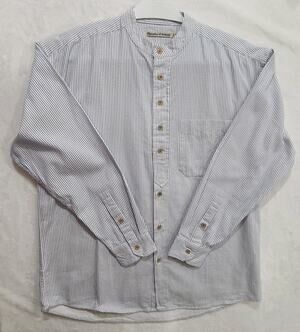 Murphy Of Ireland Grandfather Collarless Shirt Mens M Pure Cotton Blue Striped